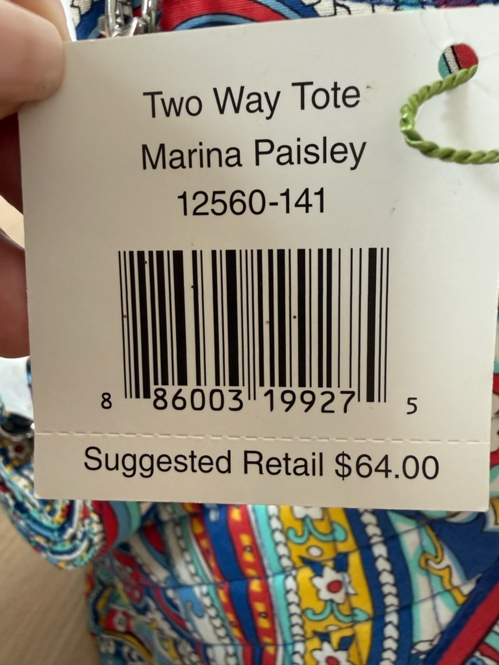 Vera Bradley Paisley Quilted Tote in Red, Blue, Yellow & Green - Picture 2 of 6